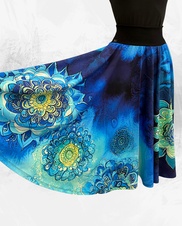 Dámská dlouhá kolová úpletová sukně,mandaly na modré